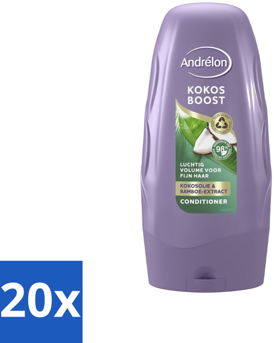 20 x Andrélon - Kokos Boost - Conditioner - Intensieve Voeding - 250 ml - Fijn Haar - Volume - Voeding - Kokosolie - Bamboe-extract
