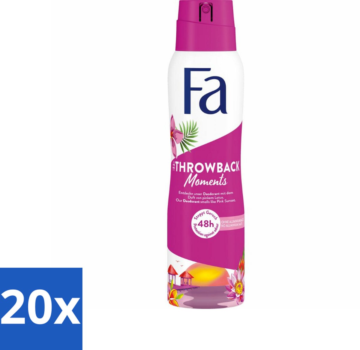20 x Fa Deodorant Spray Throwback Moments 150 ml - 48 Uur Bescherming - Deodorant Spray - Roze Lotus - Frisheid - Hydratatie