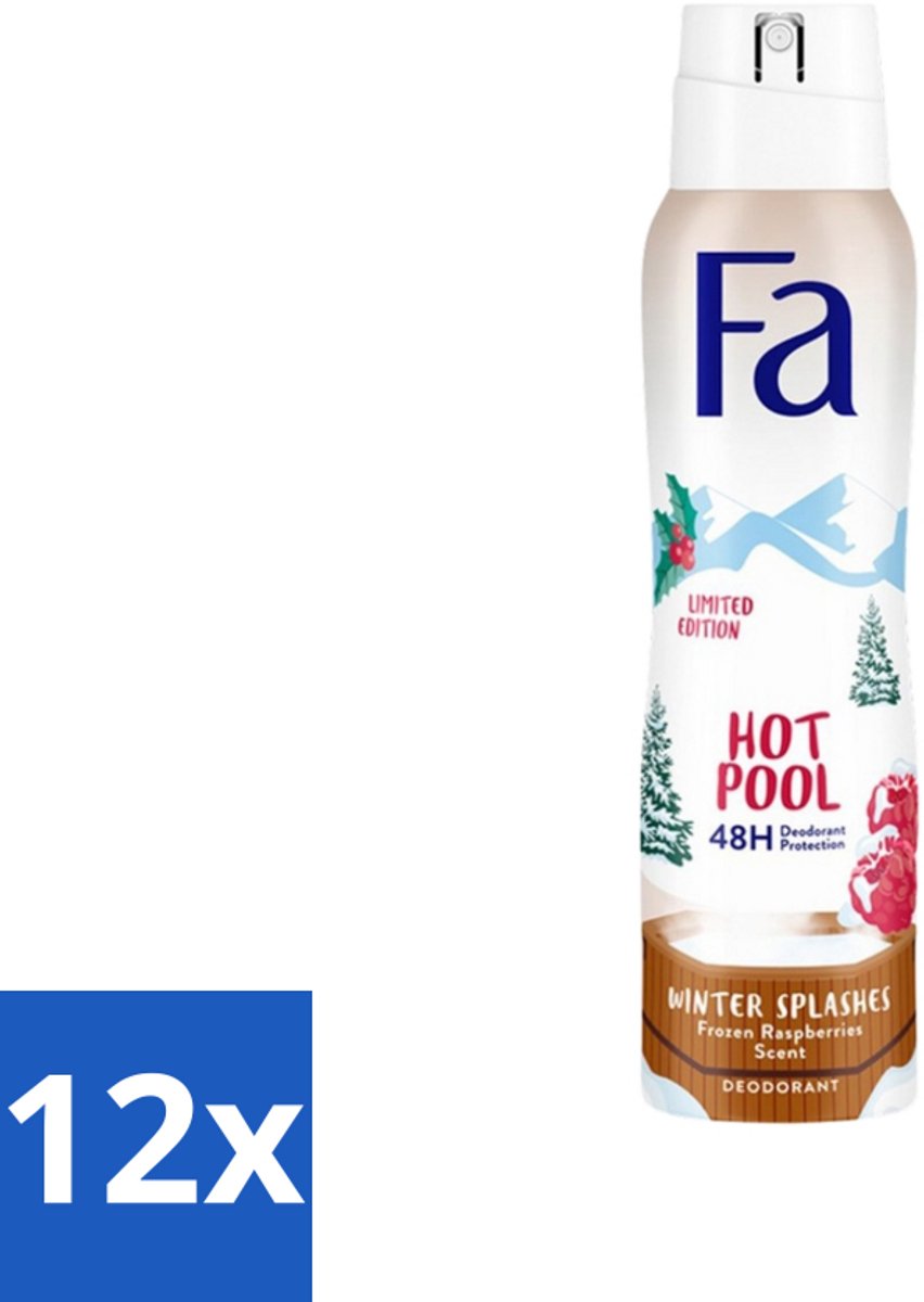 12 x Fa - Deospray - Winter Splashes - 48 uur Bescherming - Frozen Raspberry - Verfrissend & Fruitig - 150 ml - 48 Uur Bescherming - Zweet - Geur - Frambozen - Deospray