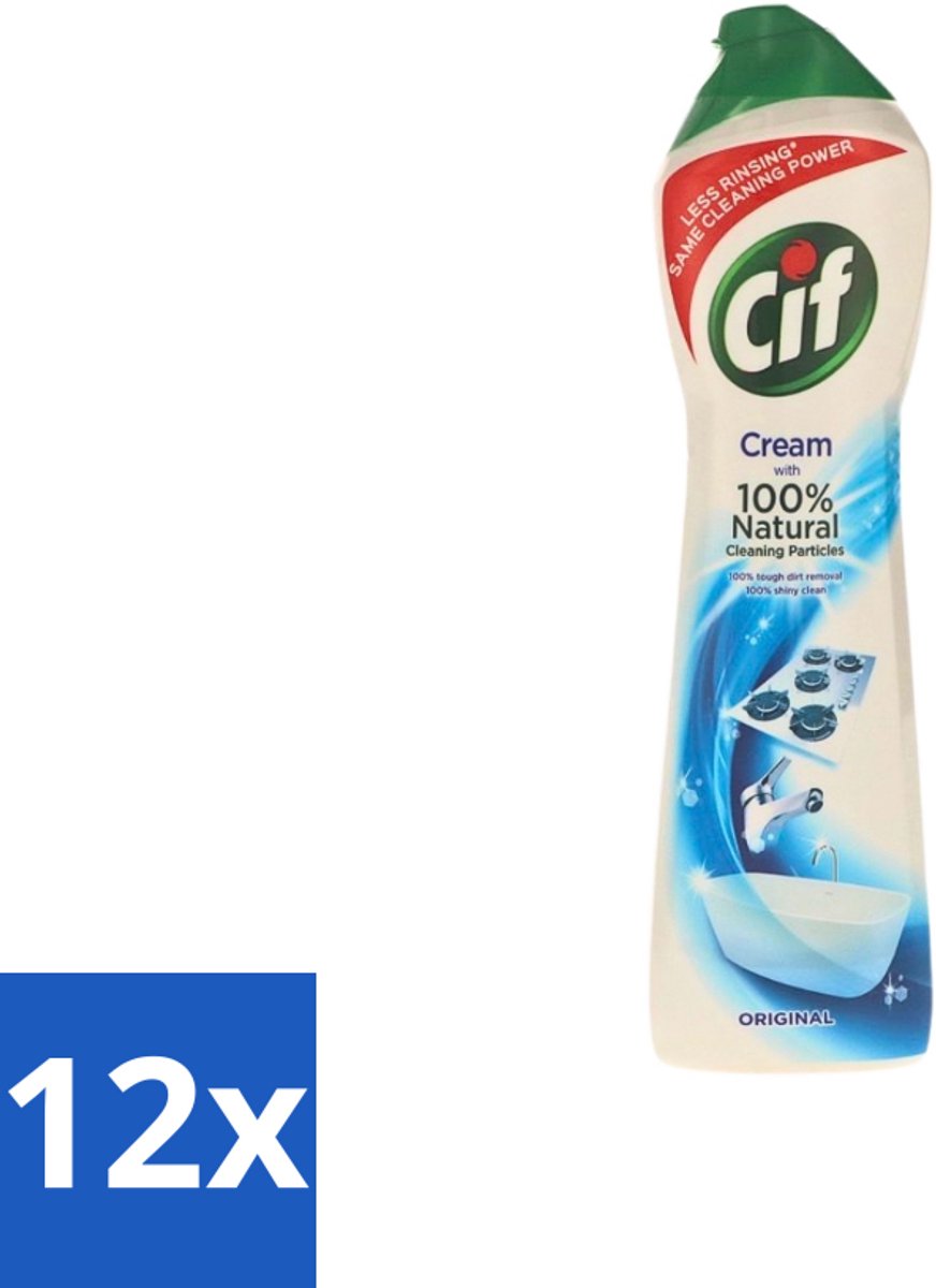 12 x Cif - Badkamer & Keuken - Cream - Verwijdert Hardnekkig Vuil - 500ml - Cif Cream - Reiniging - Vuil Verwijderen - Vet Verwijderen - Kalkaanslag Verwijderen
