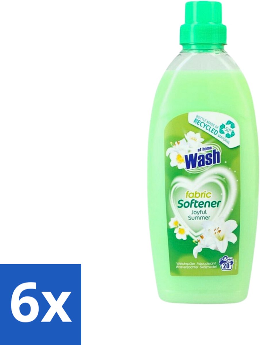 6 x At Home - Wash - Wasverzachter - Joyful Summer - 20 Wasbeurten - Wasverzachter - Wasverzachter Voor Kleding - Wasverzachter Voor Alle Stoffen - Wasverzachter Fris - Wasverzachter Geur
