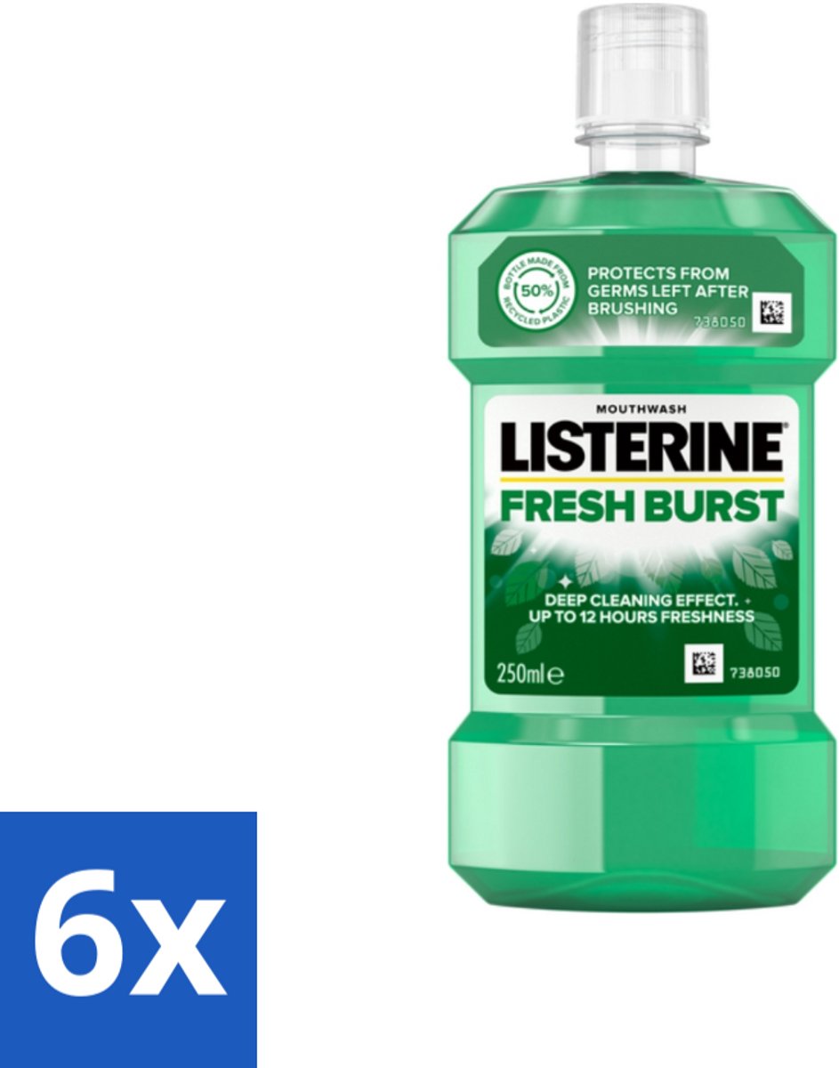 6 x Listerine - Mondwater - Fresh Burst - 250 ml - Mondwater - Mondspoeling - Antibacterieel Mondwater - Frisse Adem - Tandplak