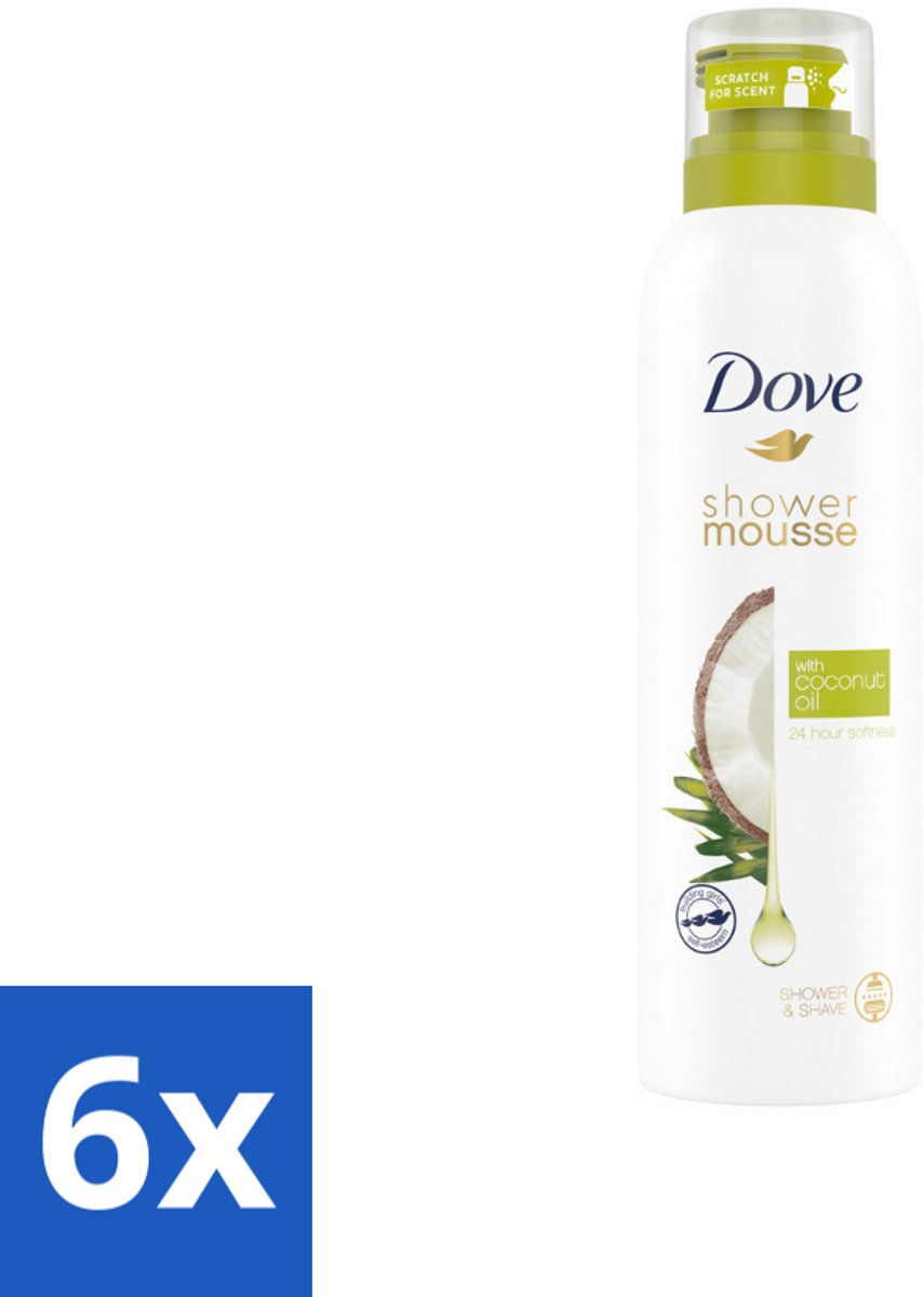 6 x Dove Shower Foam Coconut Oil 200 ml - Douche Mousse - Kokosolie Douche - Huid Verzorging - Scheer Mousse - Huid Hydraatatie