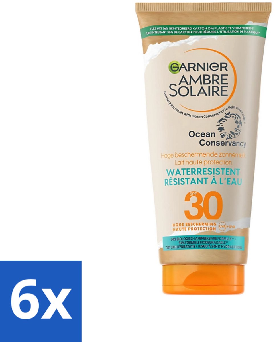6 x Garnier - Ambre Solaire - Waterresistente Beschermende Zonnebrandmelk - SPF 30 - 175 ml - Zonbescherming - Zonnebrandmelk - SPF 30 - Waterresistent - Olievrije