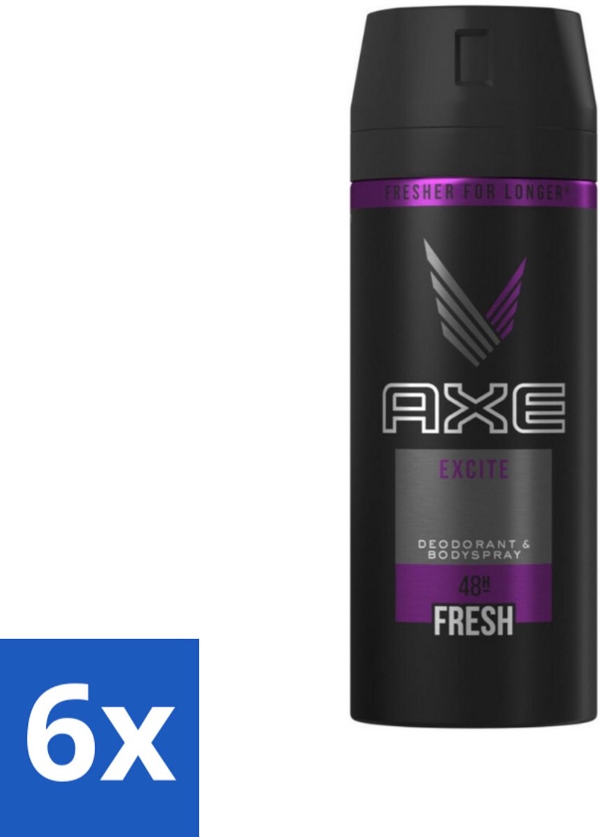 6 x Axe Deodorant Bodyspray Excite 150 ml - Axe Excite - Deodorant Spray - Lichaamsgeur Bescherming - Onweerstaanbare Geur - Langdurige Geur