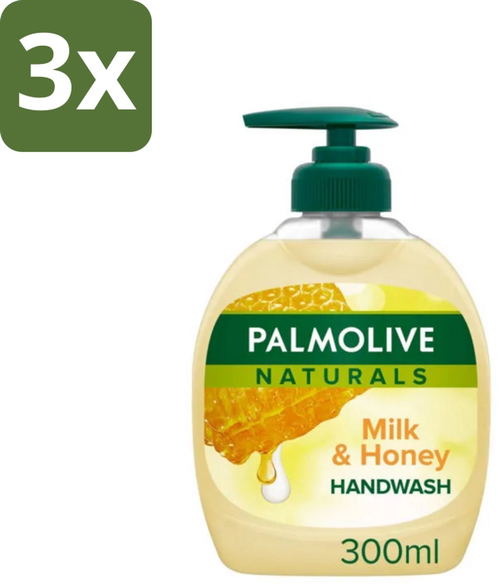 3 x Pamlolive Naturals - Handzeep - Melk & Honing - 300 ml - Handzeep Melk Honing - Zeepvrije Handzeep - Natuurlijke Handzeep - Handen Verzorgen - Handen Hydrateren
