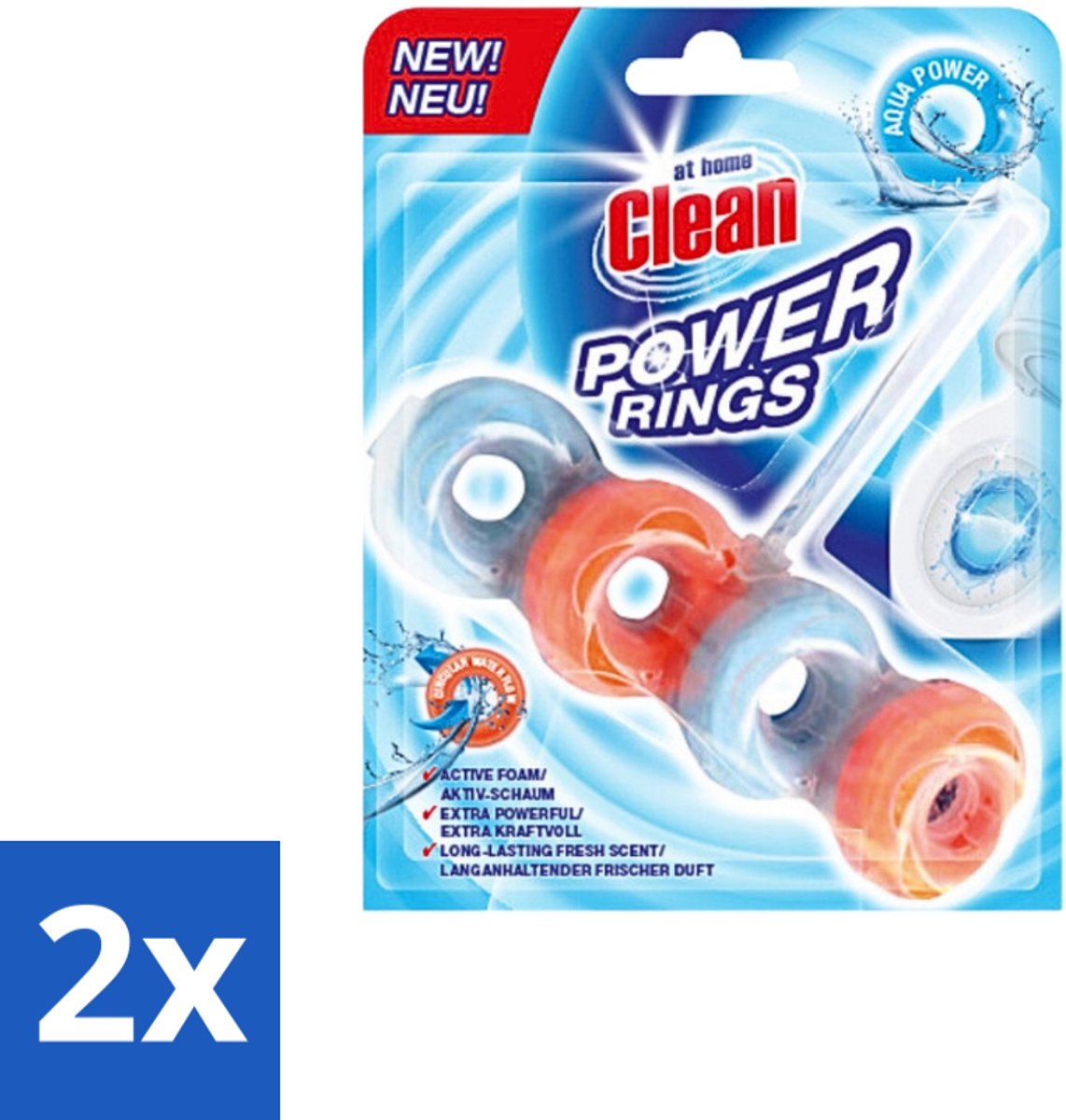2 x At Home - Clean - Toiletblok - Power Rings - Aqua Power - Extra Sterk - 1 Blok - Toiletblok - Reiniging - Frisheid - Aqua Geur - Toilet Reinigen