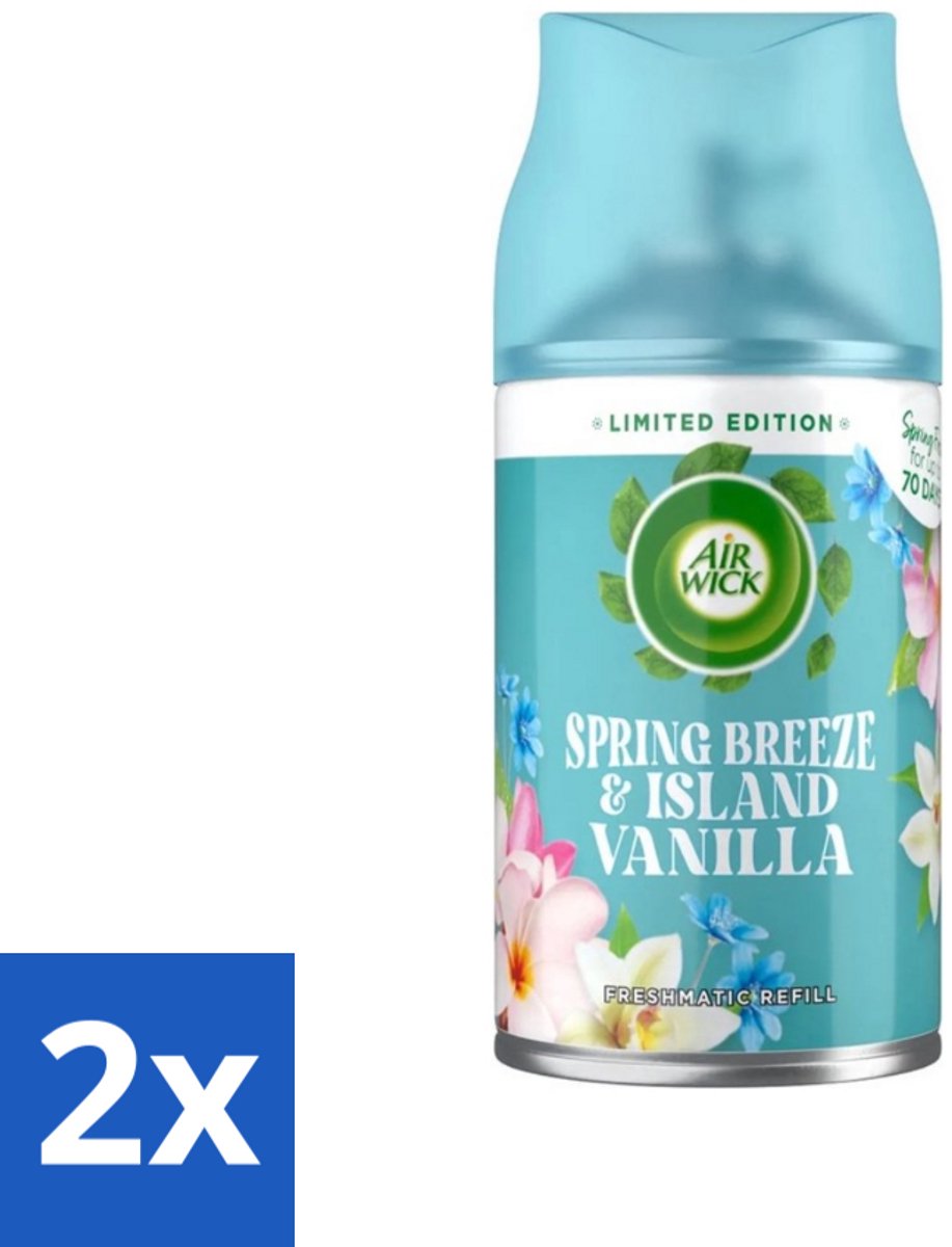 2 x Air Wick - Luchtverfrisser Navulling - Lentebries & Eilandvanille - Automatische Spray - 250 ml - Lentebries En Eilandvanille - Luchtverfrisser - Navulling - Automatische Spray - Frisheid