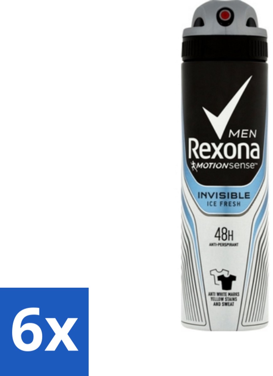 6 x Rexona Men - Invisible Ice Fresh - Deodorant Spray - 150 ml - Deodorant Spray - Zweetbescherming - Lichaamsgeur - Mannelijke Deodorant - Frisheid