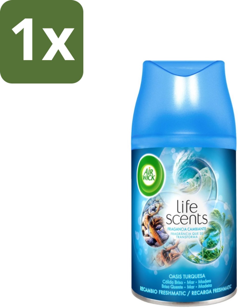 1 x Air Wick - Luchtverfrisser Navulling - Turquoise Oase - Automatische Spray - 250 ml - Luchtverfrisser - Geur - Tropische Geur - Drijfhout - Zeenevel