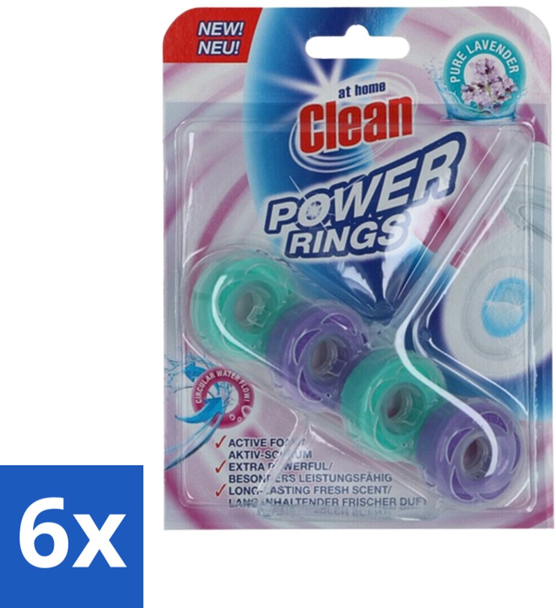 6 x At Home - Clean - Toiletblok - Power Rings - Pure Lavender - Extra Sterk - 1 Blok - Toiletblok - Lavendelgeur - Toilet Reinigen - Toilet Fris - Toilet Geuren Neutraliseren