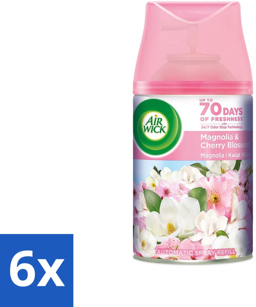 6 x Air Wick - Luchtverfrisser Navulling - Magnolia & Kersenbloesem - Automatische Spray - 250 ml - Luchtverfrisser - Geur - Geurverwijdering - Bloemige Geur - Magnolia