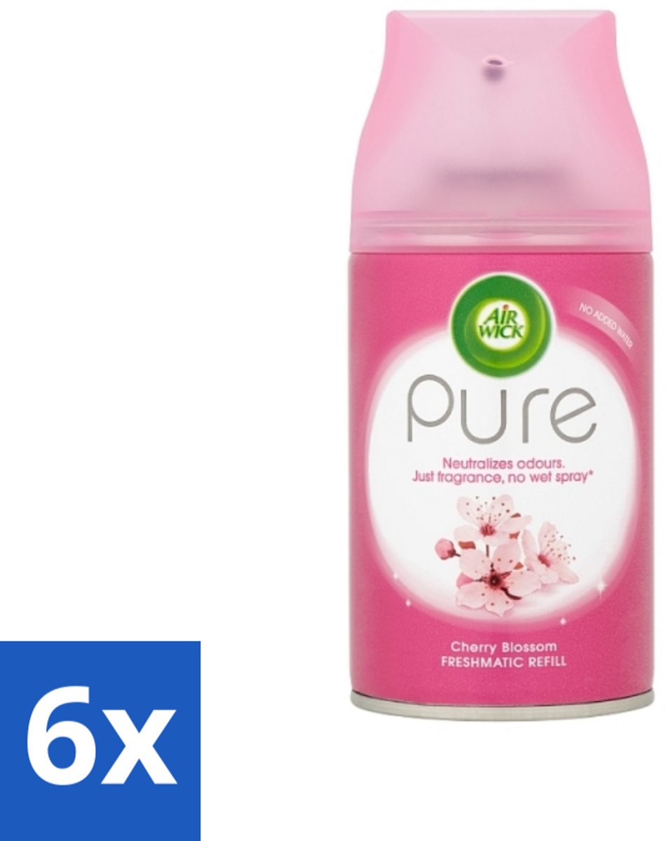 6 x Air Wick - Luchtverfrisser Navulling - Kersenbloesem - Automatische Spray - 250 ml - Kersenbloesem - Essentiële Oliën - Geur - Geurverspreiding - Fris