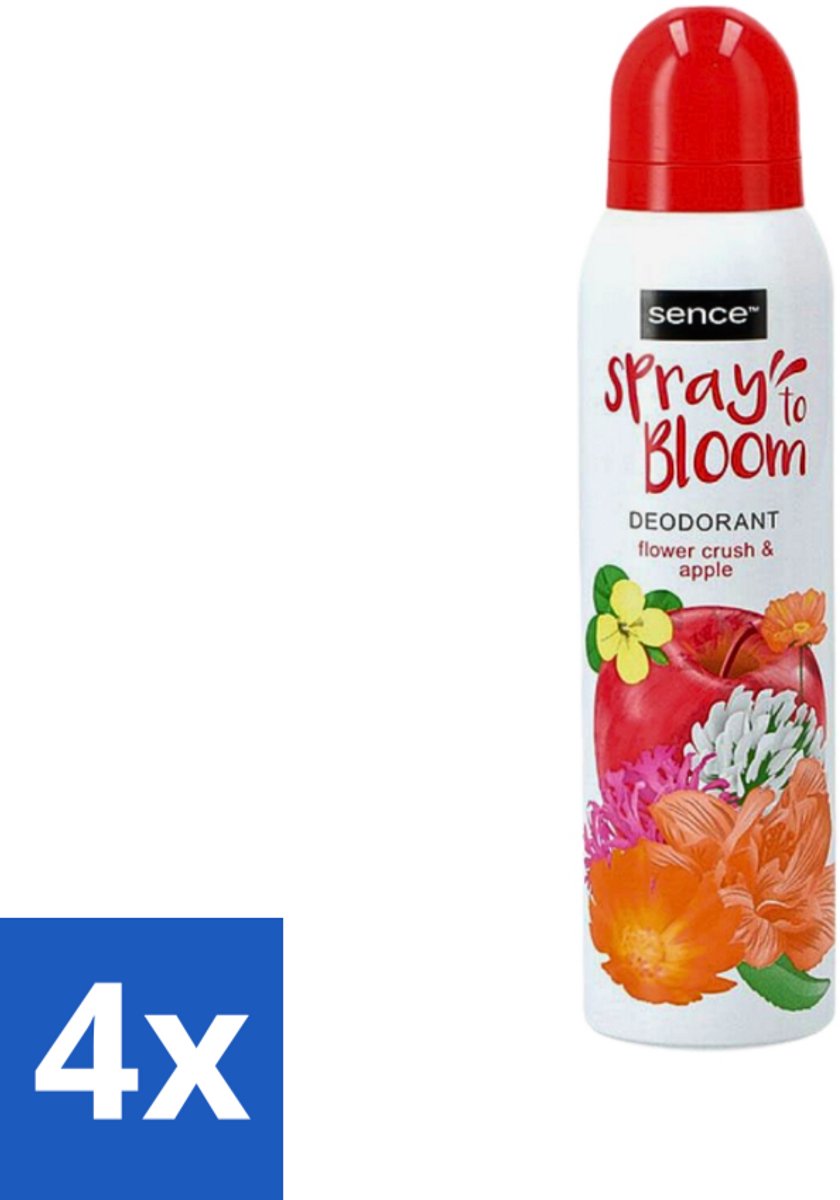 4 x Sence - Body-X Women - Deodorant - Spray - 150 ml - Sence Body-X Women Deodorant Spray - Fruitige Geur - Bloemige Geur - Flower Crush Apple - Zweetbevochtiging