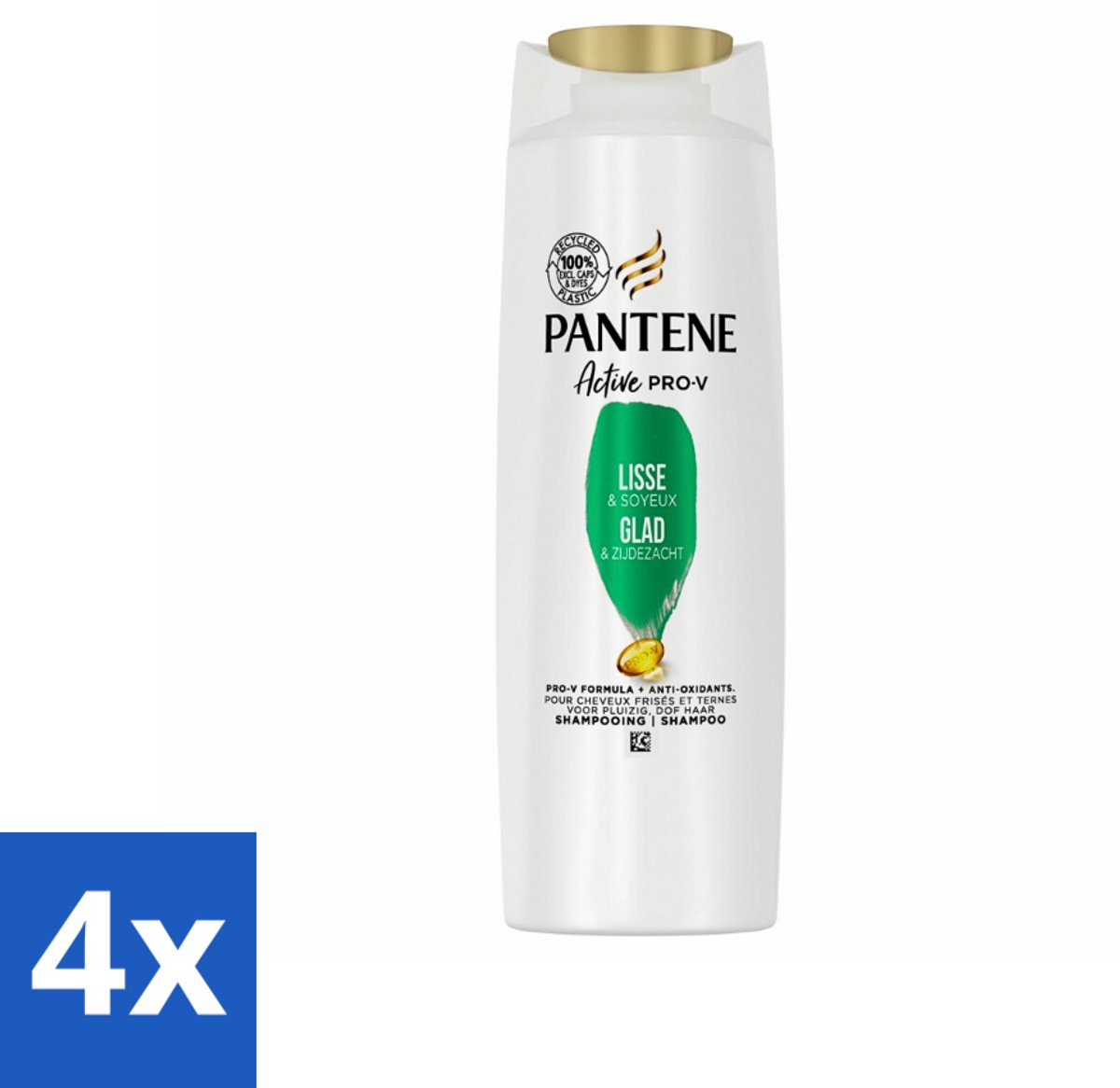 4 x Pantene - Shampoo - Glad & Zijdezacht - Voedt en Versterkt - Voor Pluizig Haar - 225 ml - Pantene Shampoo - Pluizig Haar - Zijdezacht Haar - Voeding Haar - Versterking Haar