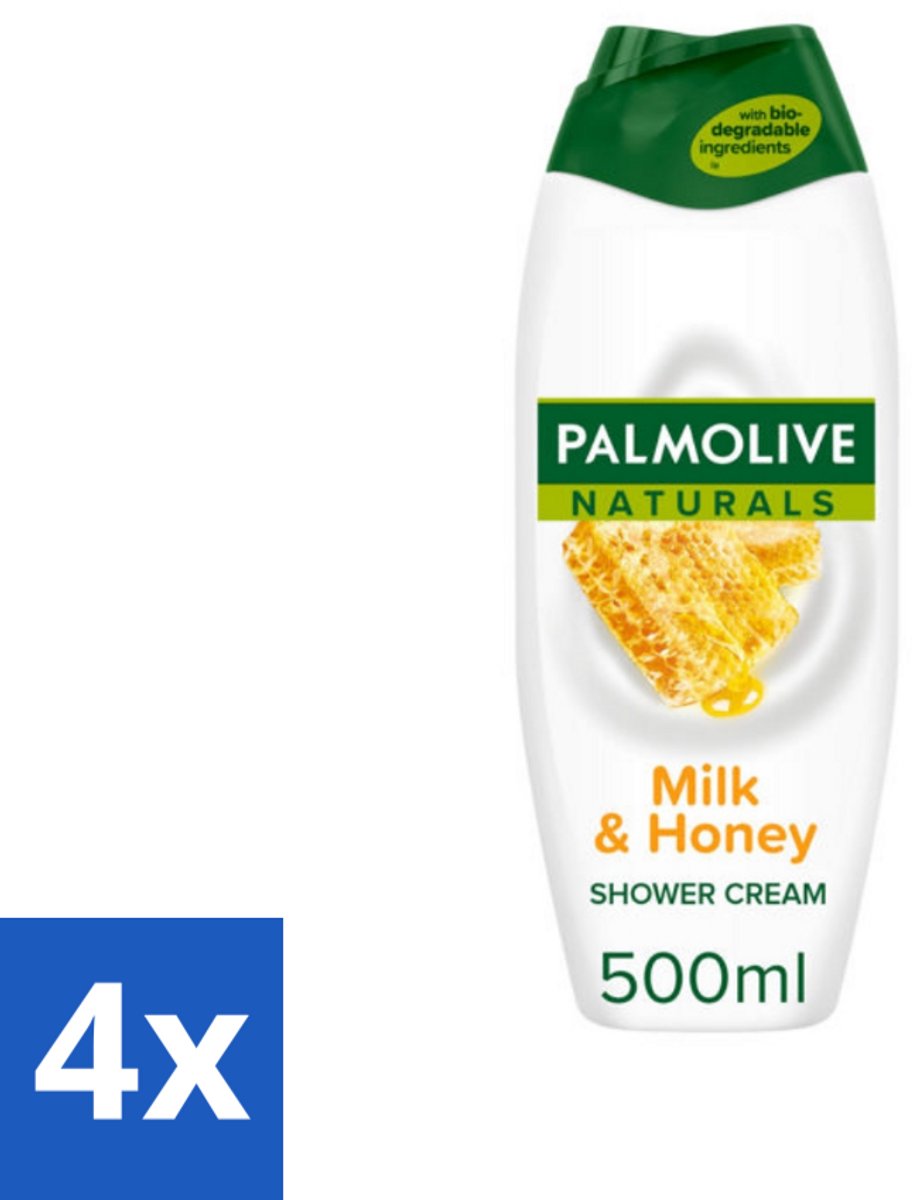 4 x Palmolive Naturals - Douchecrème - Melk & Honing - 500 ml - Douchegel Melk Honing - Natuurlijke Douchegel - Melk En Honing Douchegel - Hydraterende Douchegel - Verzorgende Douchegel