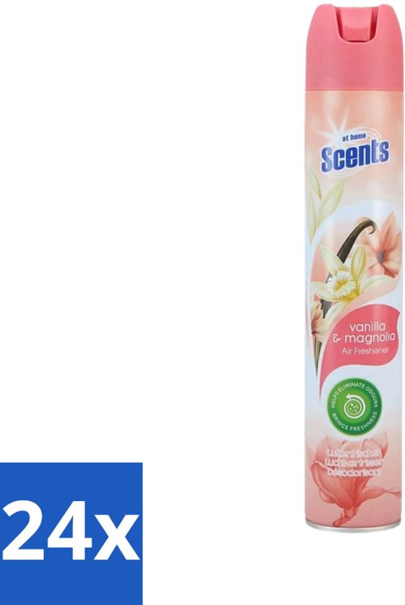 At Home - Scents - Luchtverfrisser - Vanilla & Magnolia - Verwijdert Vieze Geurtjes - 400 ml - Voordeelverpakking - 24 stuks