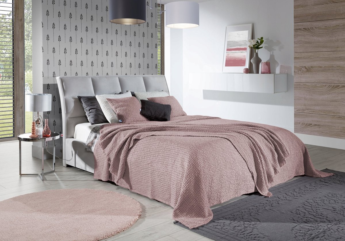 Zachte Katoenen Sprei 200x220cm - Wafelstructuur - Roze
