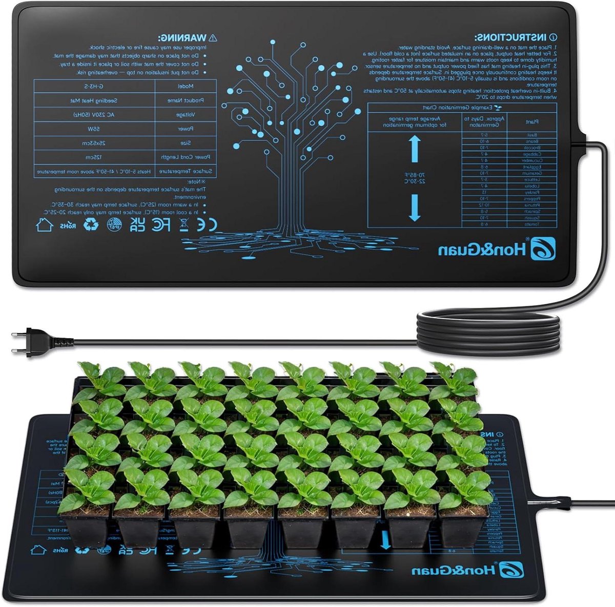 Verwarming Mat - Planten Mat - Zaad Ontkieming - Hoge Efficiëntie - 25 x 53 cm - Zwart