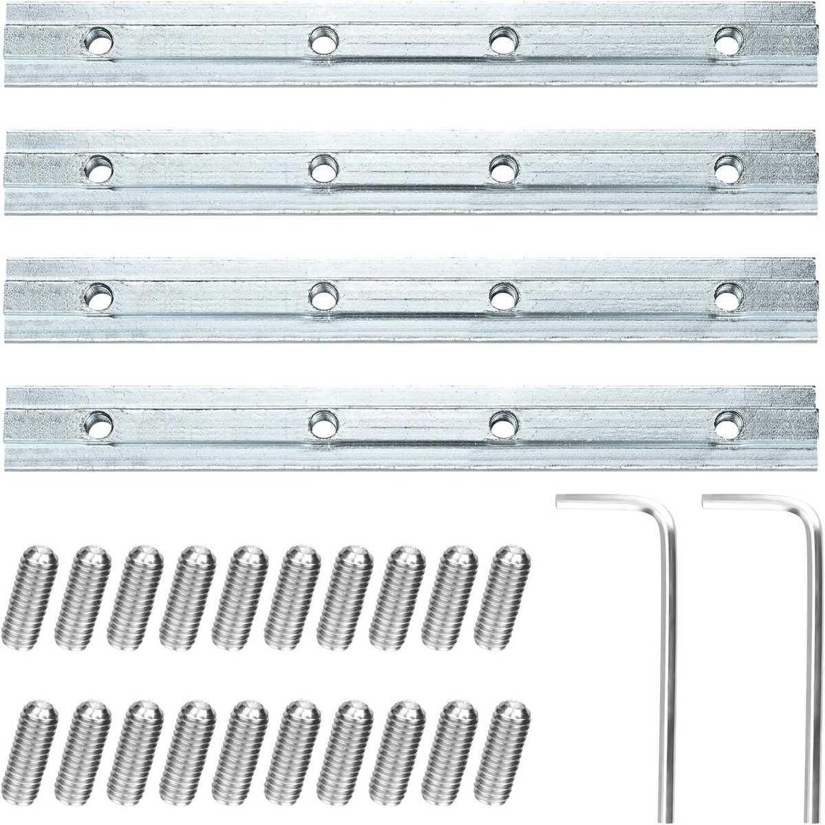 4 x Spacer Connectors voor T-Groove, Aluminium Profielverbindingen met 2 Sleutels, Geschikt voor 40 x 40 Profielen en 8 mm Groeven
