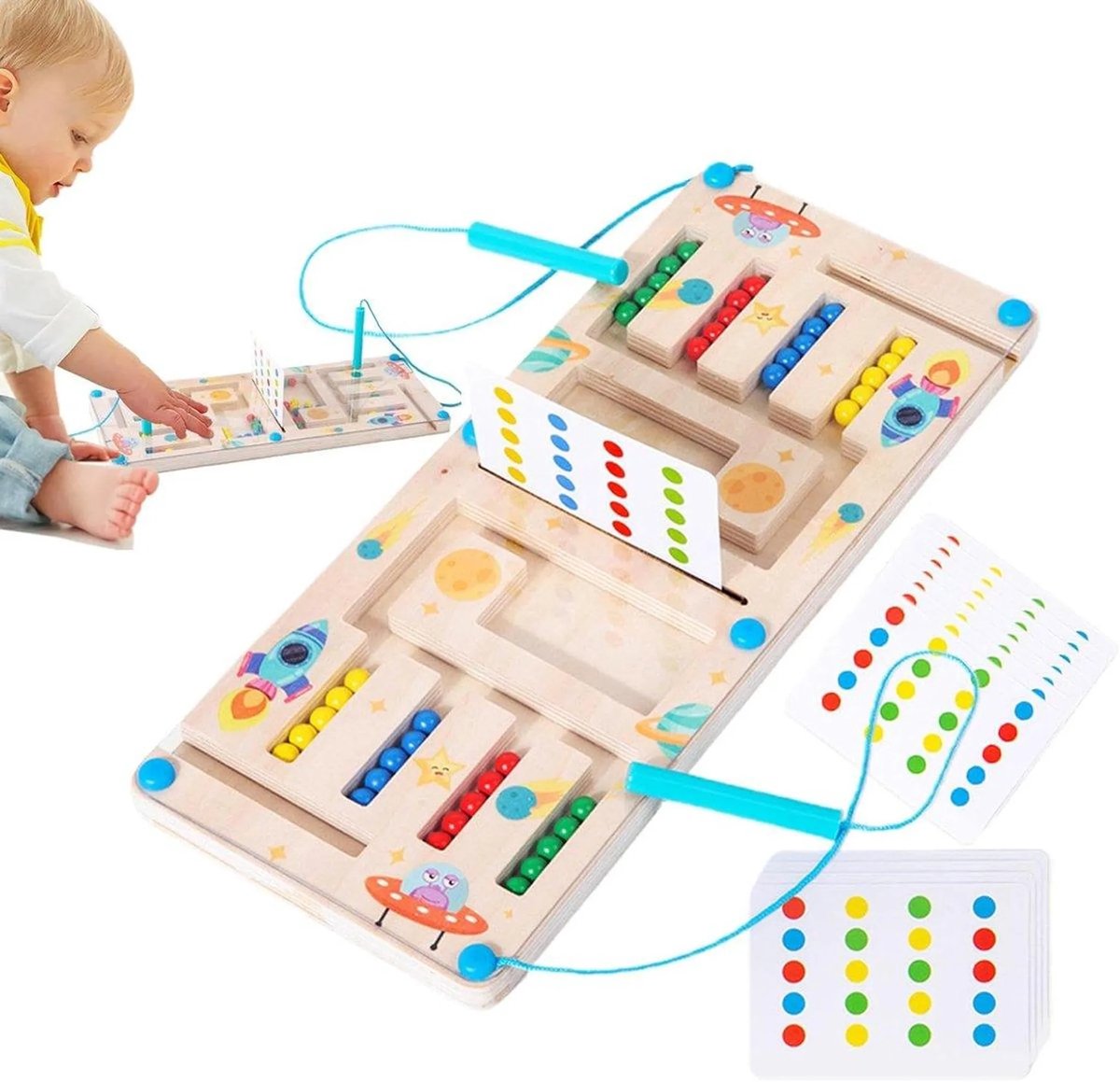 casalora - Kralenspel met 4 kleuren, logisch bordspel met kralen, houten kralenspel met 4 kleuren, hersenkraker, puzzelspel voor kleuters, educatief speelgoed voor kinderen