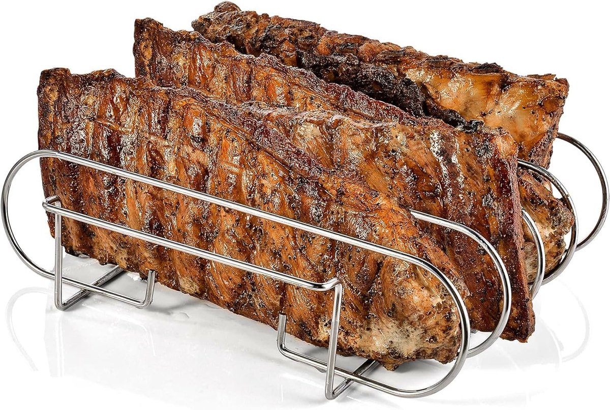 Ribhouder voor Grillen en Barbecueën, Ideaal voor Spareribs, Roestvrij Staal, Stevige BBQ Accessoires, Geschikt voor Buiten Koken en Grillen
