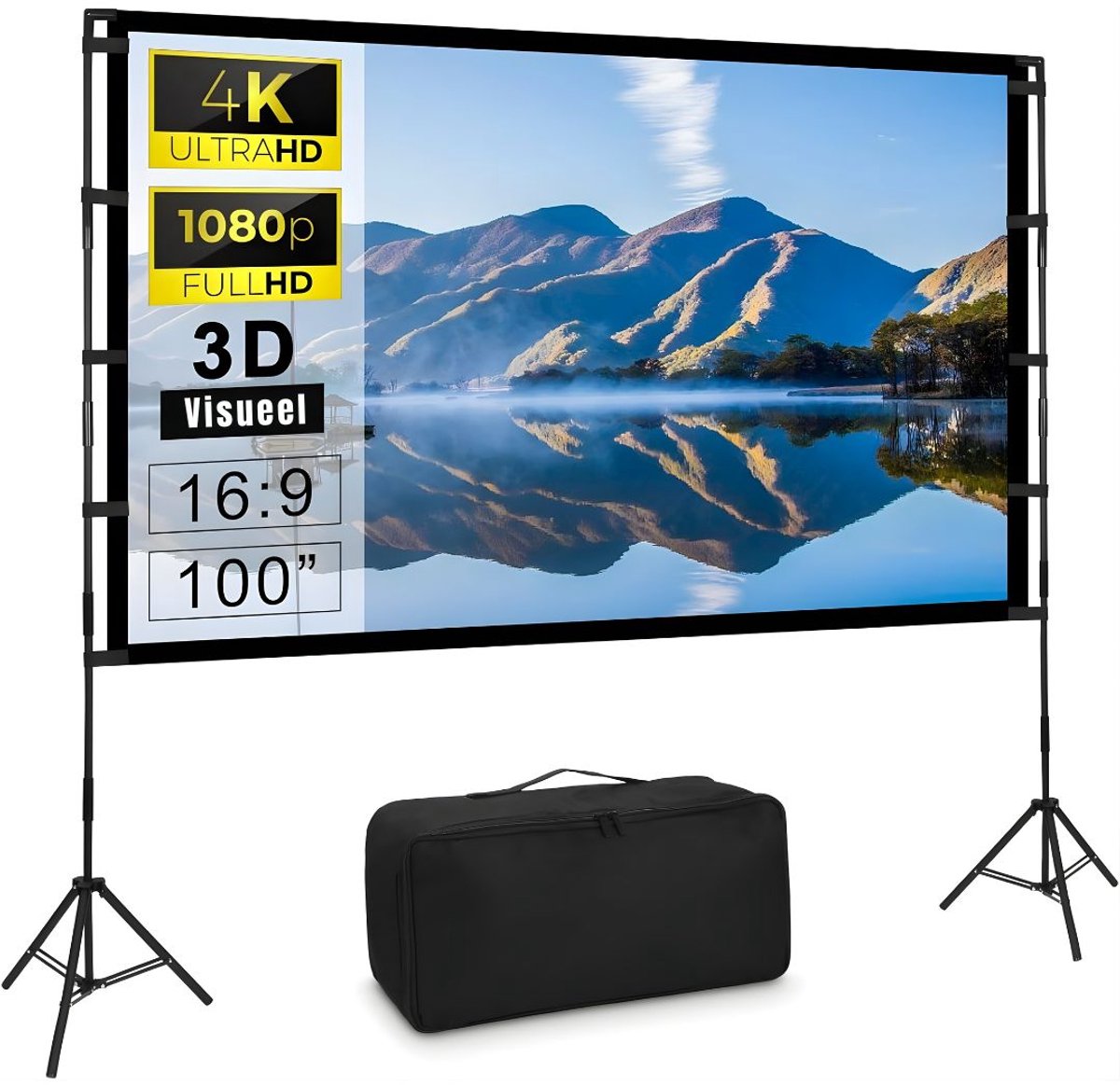 KIRA® Projectiescherm - Projerm Mctiescheet Statief - Beamer Scherm - Beamer Projector - Zwart - 245cm x 152cm x 145cm