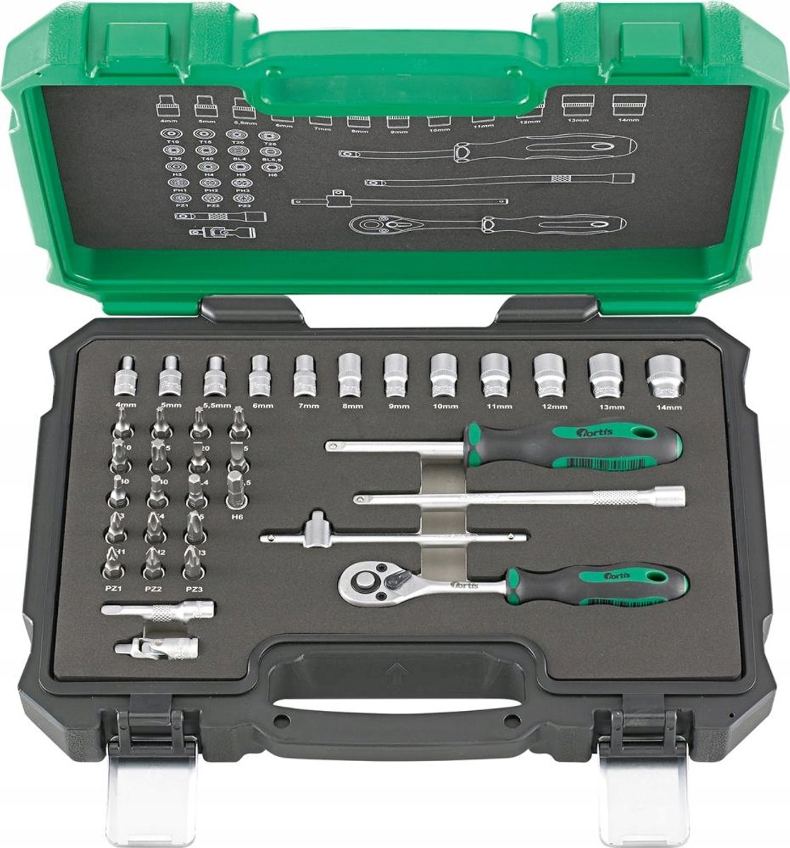 2x 36-delige 1/4" dopsleutelset met bits