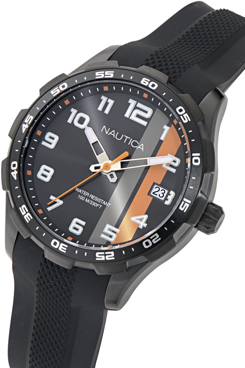 Nautica Nst Quartz Analoog Horloge Zwart Kast Gemaakt Van 100% Roestvrij Staal En Een Bandje Van 100% Siliconen 44 NAPNSS606, NAPNSS608