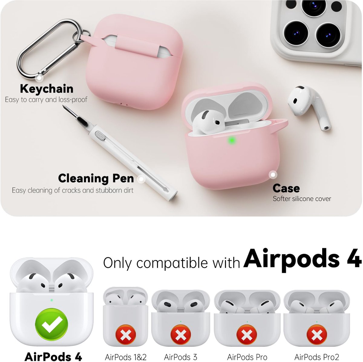 Inesore Compatible with AirPods 4 Case - Pink - ShopVlot
