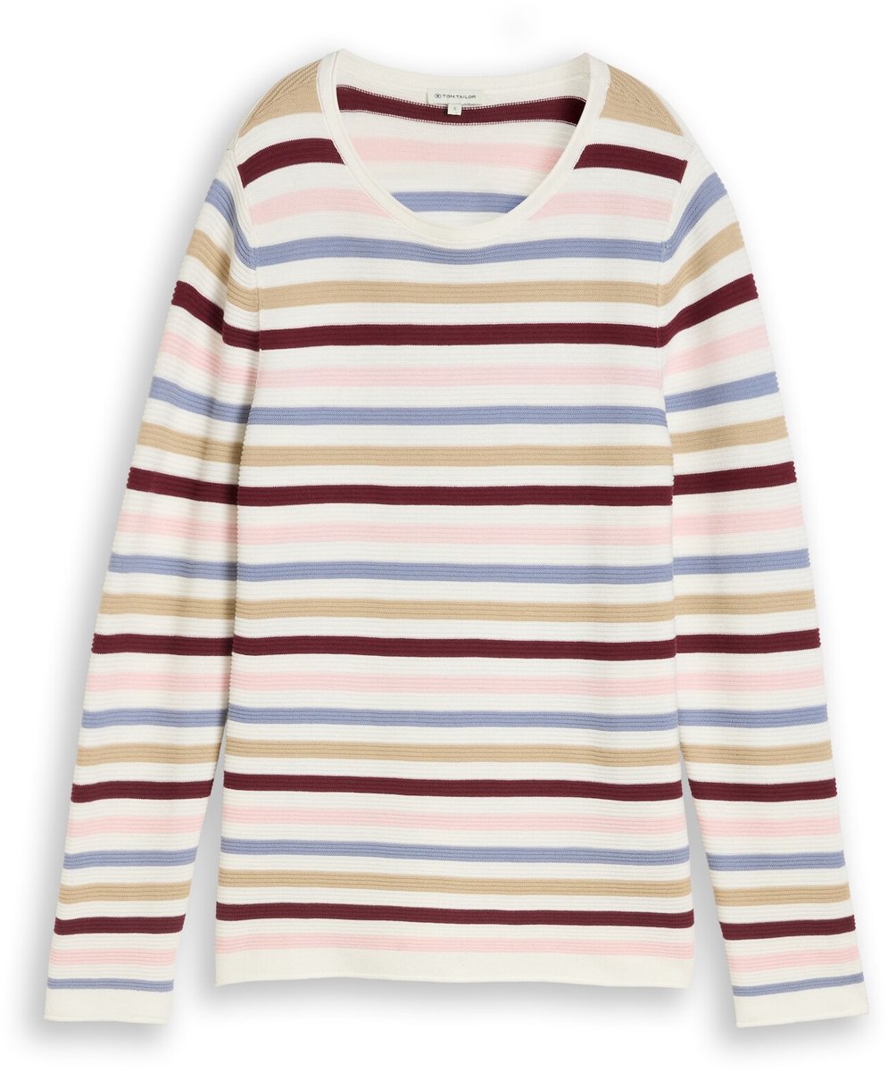 Tom Tailor - Gebreide trui van katoen - Maat XS - rosa beige plum regular stripe