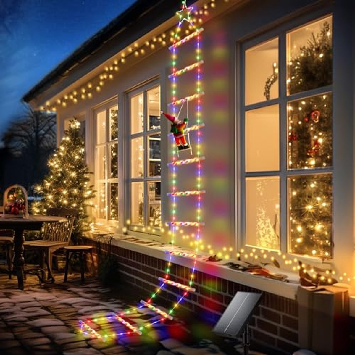 Kerstverlichting met Kerstman op ladder - 3,2 m 295 LEDs kerst lichtsnoer met 8 modi, USB aangedreven met afstandsbediening - LED klimmende Kerstman Kerstversiering voor buiten, binnen, raam, balkon, kerstboom decoratie