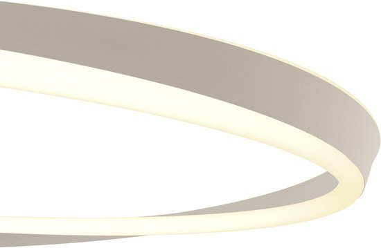 Detail van een beige ring met ingebouwde, zacht witte LED-verlichting.