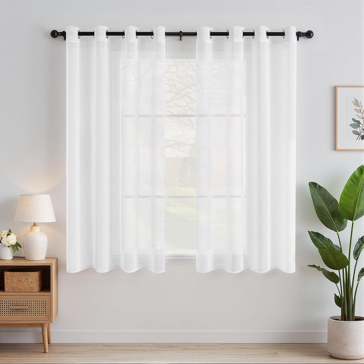Vitrages kant en klaar plooiband - Wit - 140 x 145 cm - Transparante uitstraling - Voor Slaapkamer en Woonkamer