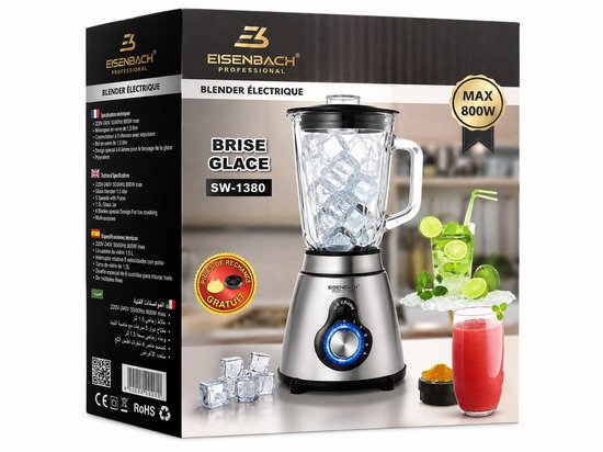 Eisenbach Professionele Blender SW-1380-800W- 1,5L Glazen Kan- Ice Crush- 5 snelheden + Pulse - Inclusief Grinder van Eisenbach — afbeelding 4