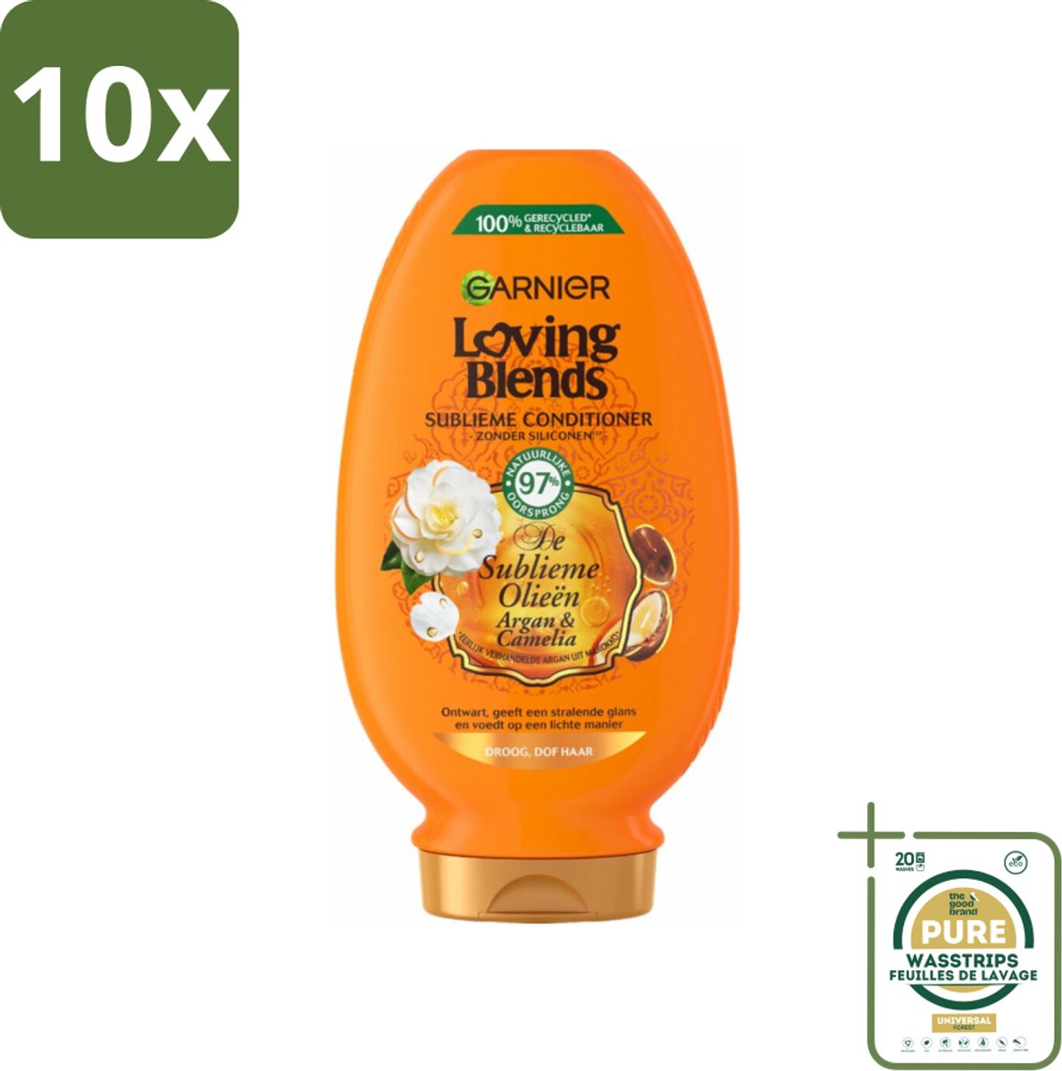 10 x Garnier Loving Blends Argan- en Cameliaolie Conditioner 250 ml - Grootverpakking - Droog Haar - Dof Haar - Voeding Haar - Glans Haar - Arganolie