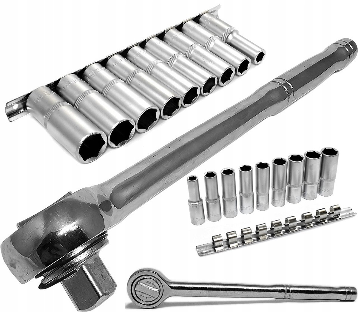 Set Lange Dop Bits 1/2" 10-22mm met Ratel 240mm Chroom