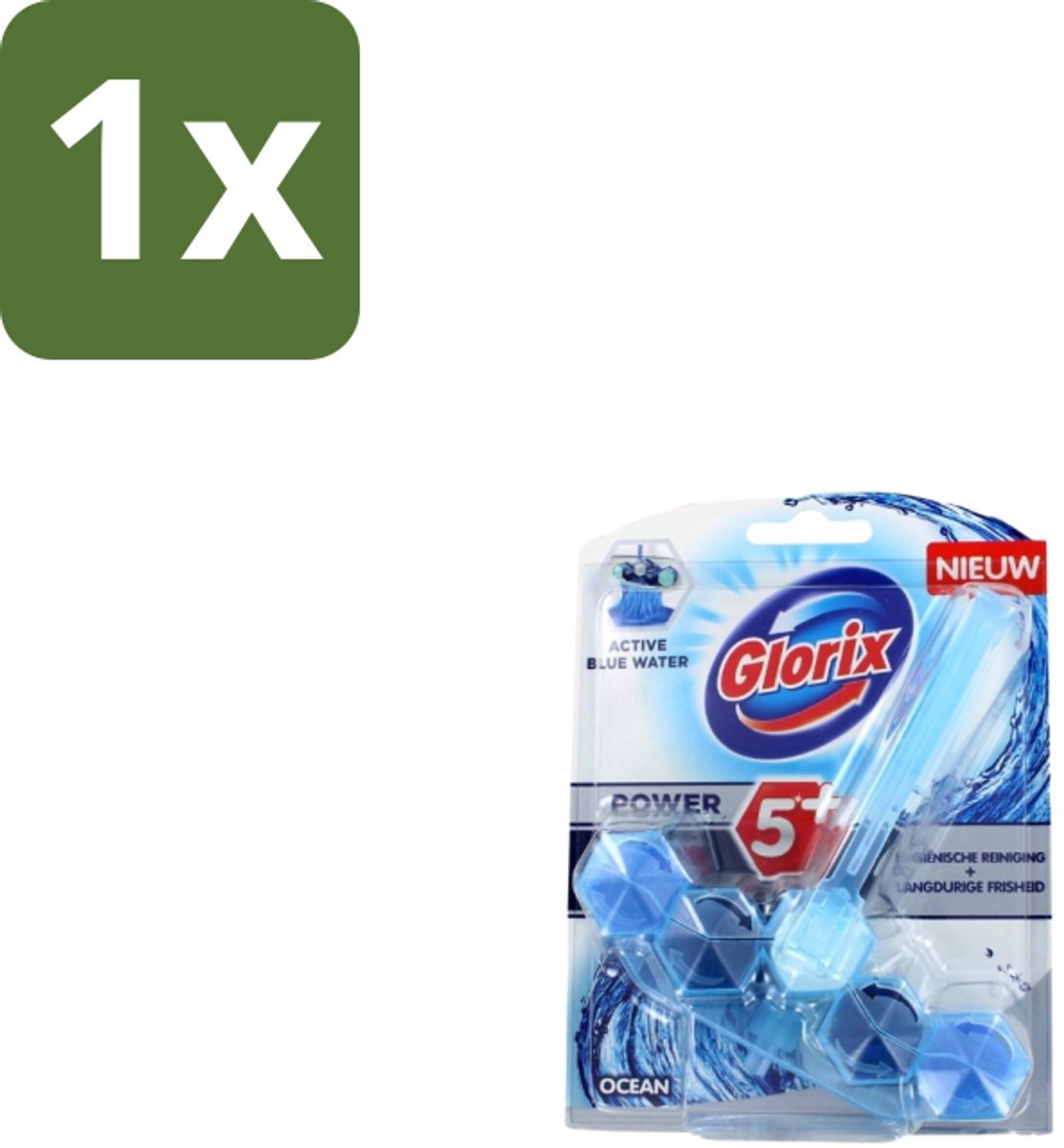 1 x Glorix – Toiletblok – Blauw Water Ocean – Fris - Toiletblok - Blauw Water - Reiniging - Kalkvoorkomend - Fris Toilet