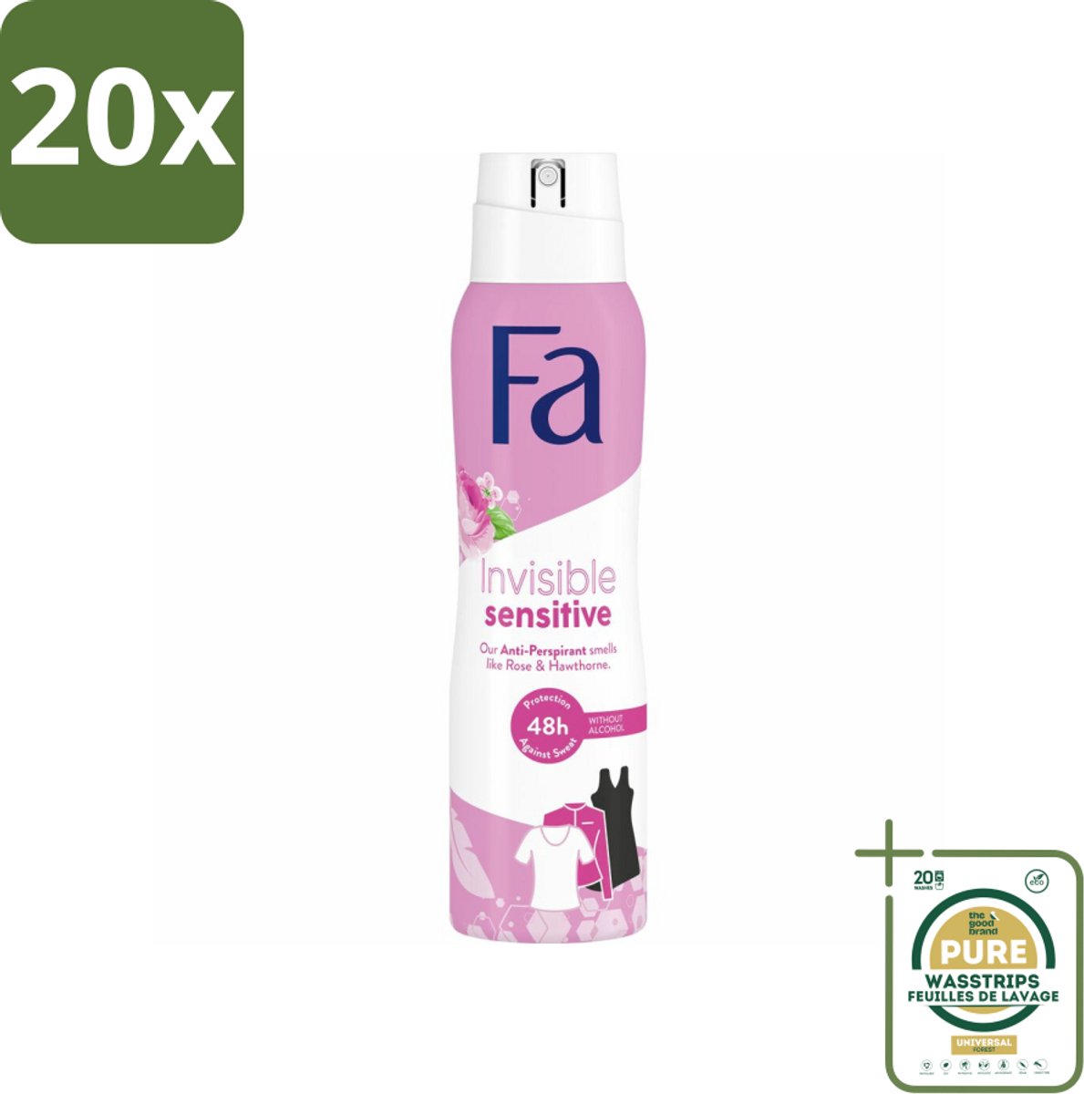 20 x Fa Deodorant Spray Invisible Sensitive 150 ml - Grootverpakking - Deodorant Spray - Anti-transpirant - Perspirant - Gevoelige Huid - 48 Uur Bescherming