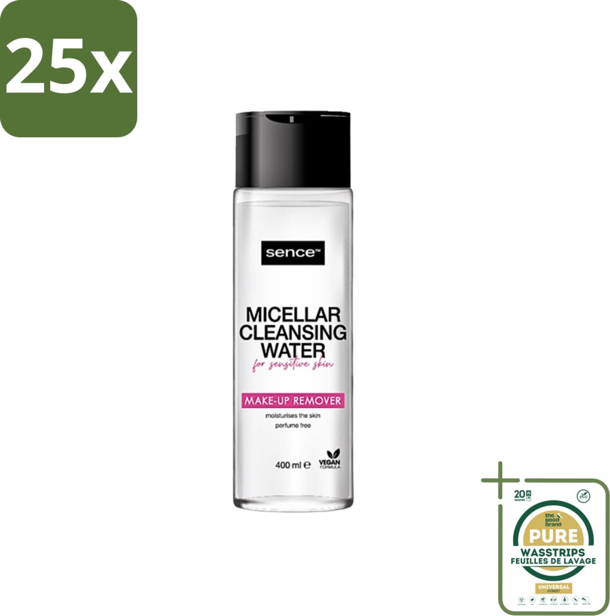 25 x Sence - Gevoelige Huid - Micellair Water - Make-up Remover - 400 ml - Grootverpakking - Gevoelige Huid - Make-up Remover - Micellair Water - Hypoallergenisch - Parfumvrij