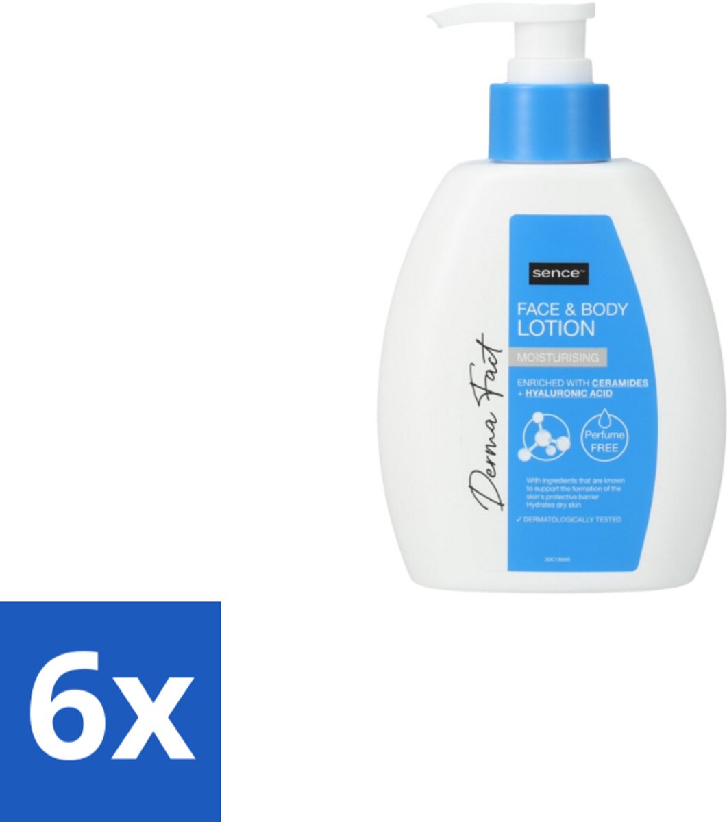6 x Sence Face & Body Lotion Derma Moisturising 250 ml - Hydraatatie - Huidbarrière - Ceramiden - Hyaluronzuur - Gezicht En Lichaam