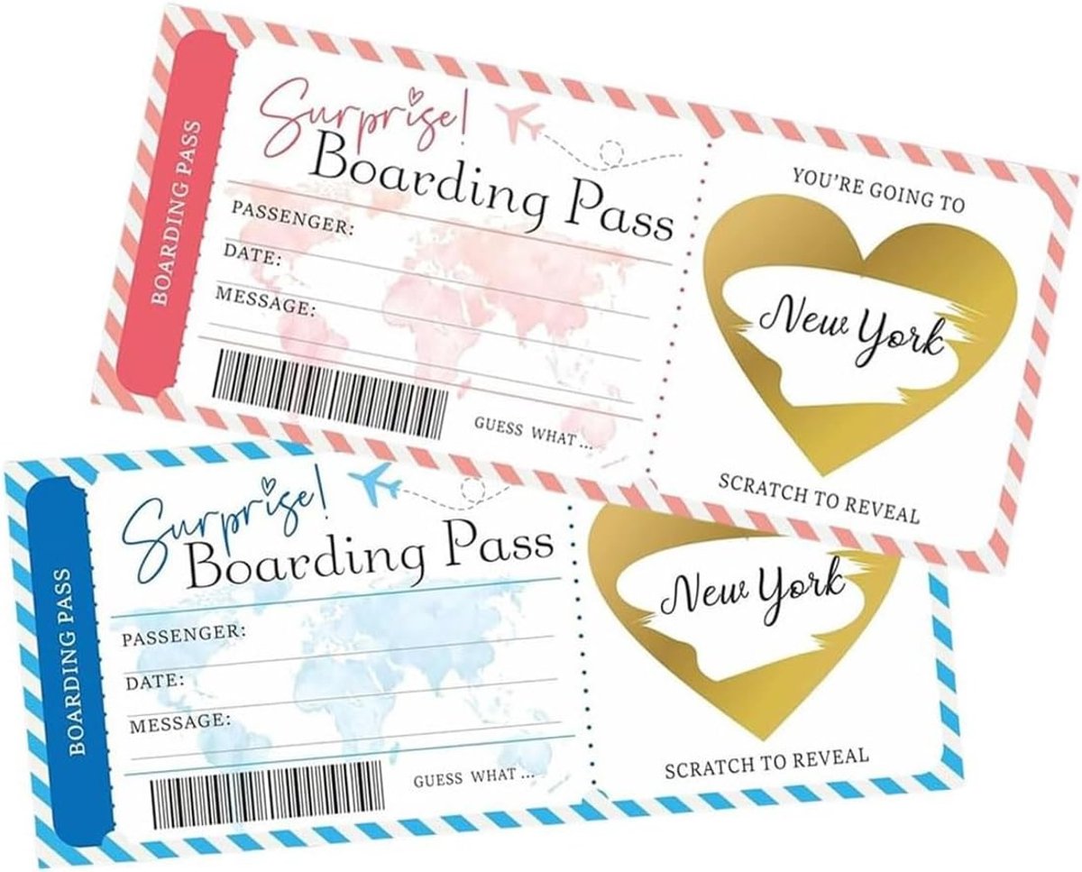 Persoonlijke reisscratchkaarten - cadeau voor verjaardag, vrijgezellenfeest en feest - unieke boarding pass en vliegticket