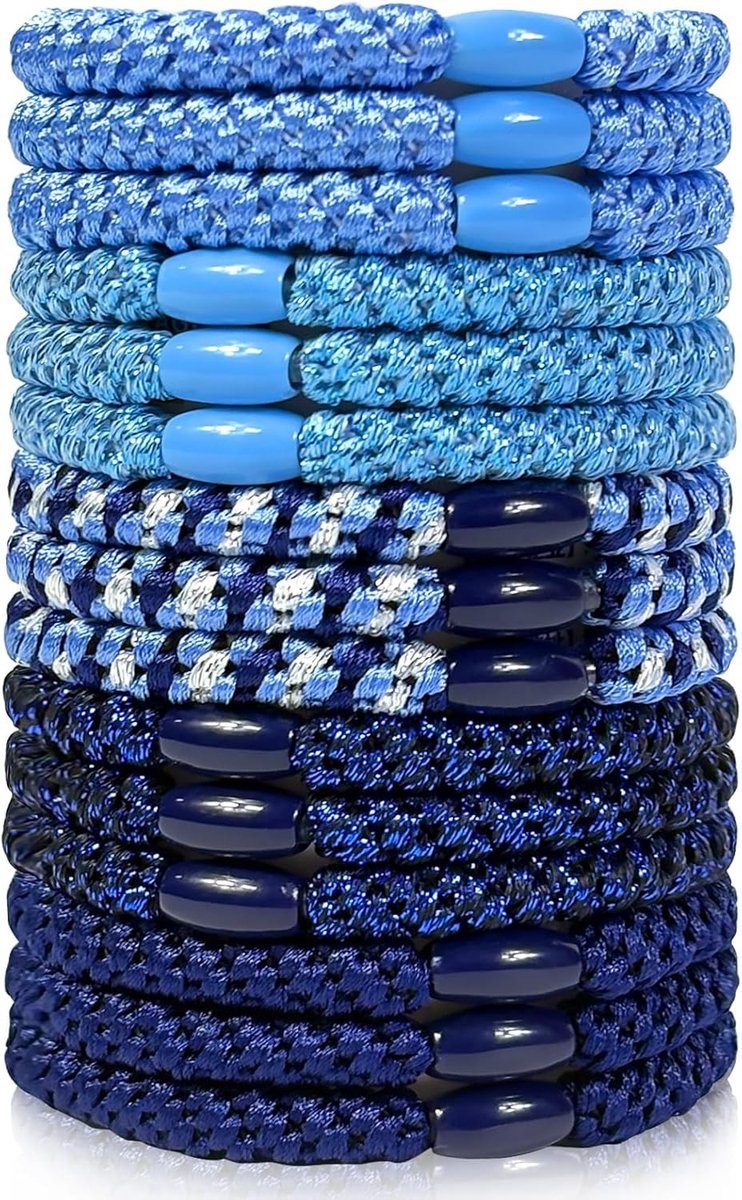 Set van 15 Donkerblauwe Gevlochten Haarelastieken, Zacht en Metalen Vrij voor Fijn tot Dik Haar, Ideaal voor Sport en Dagelijks Gebruik
