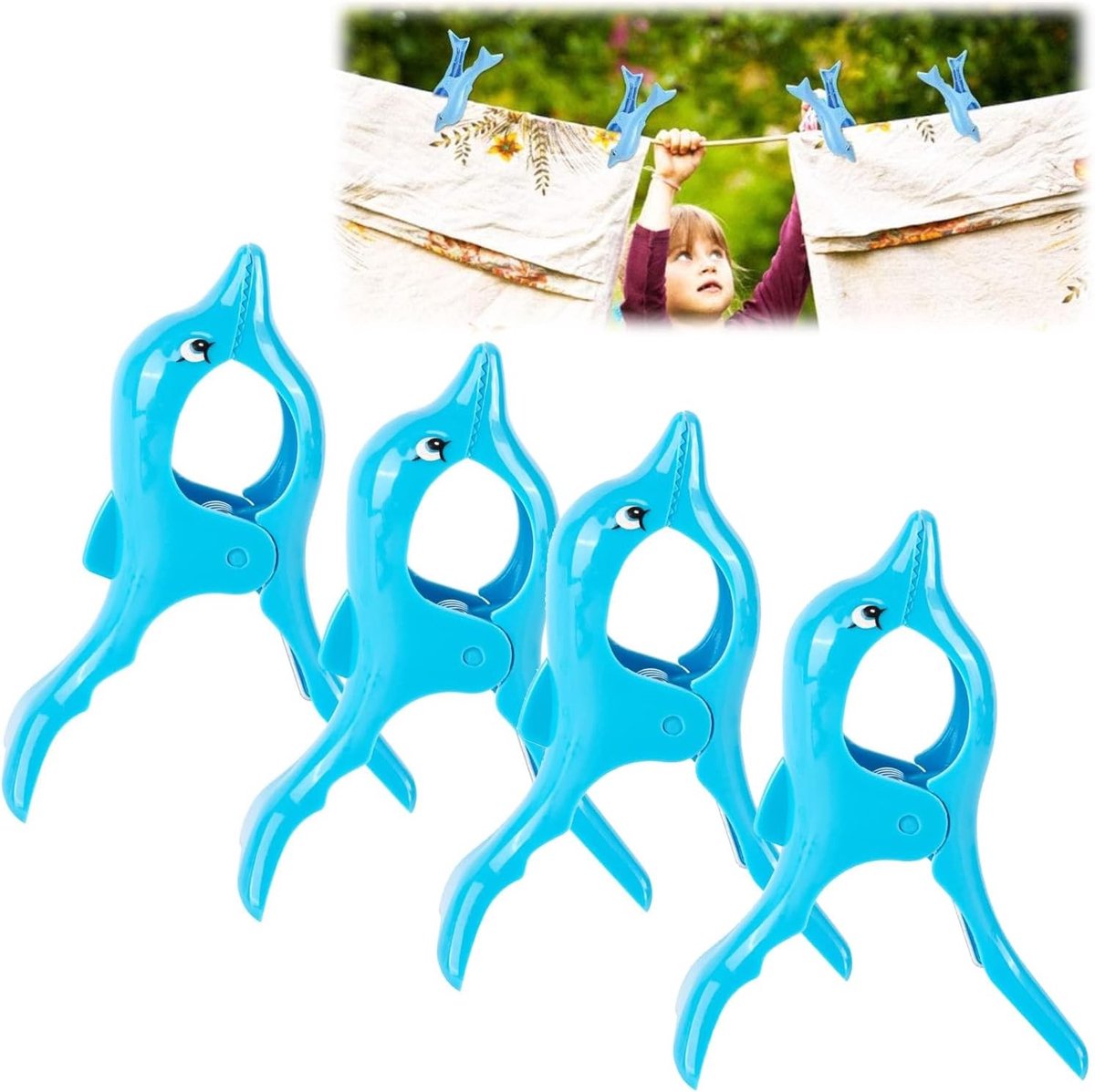 Set van 4 Grote Handdoek Klemmen voor Strandstoelen - Winddichte Handdoekclips voor Strand en Tuin, Blauw
