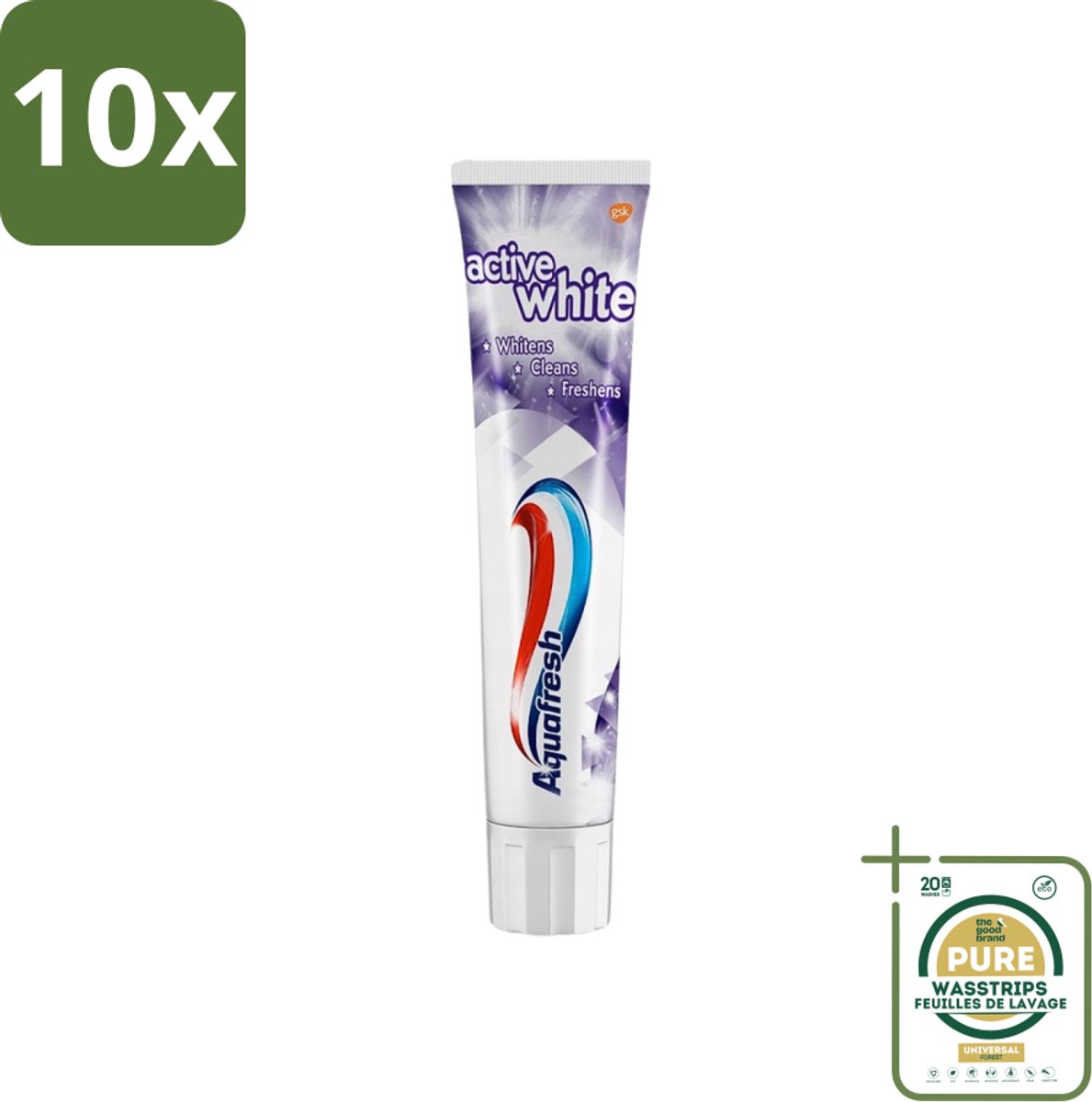 10 x Aquafresh - Tandpasta - Whitening - Stralend Witte Tanden - 100 ml - Grootverpakking - Tandpasta Whitening - Stralende Tanden - Witte Tanden - Frisse Adem - Tandplak Verwijderen