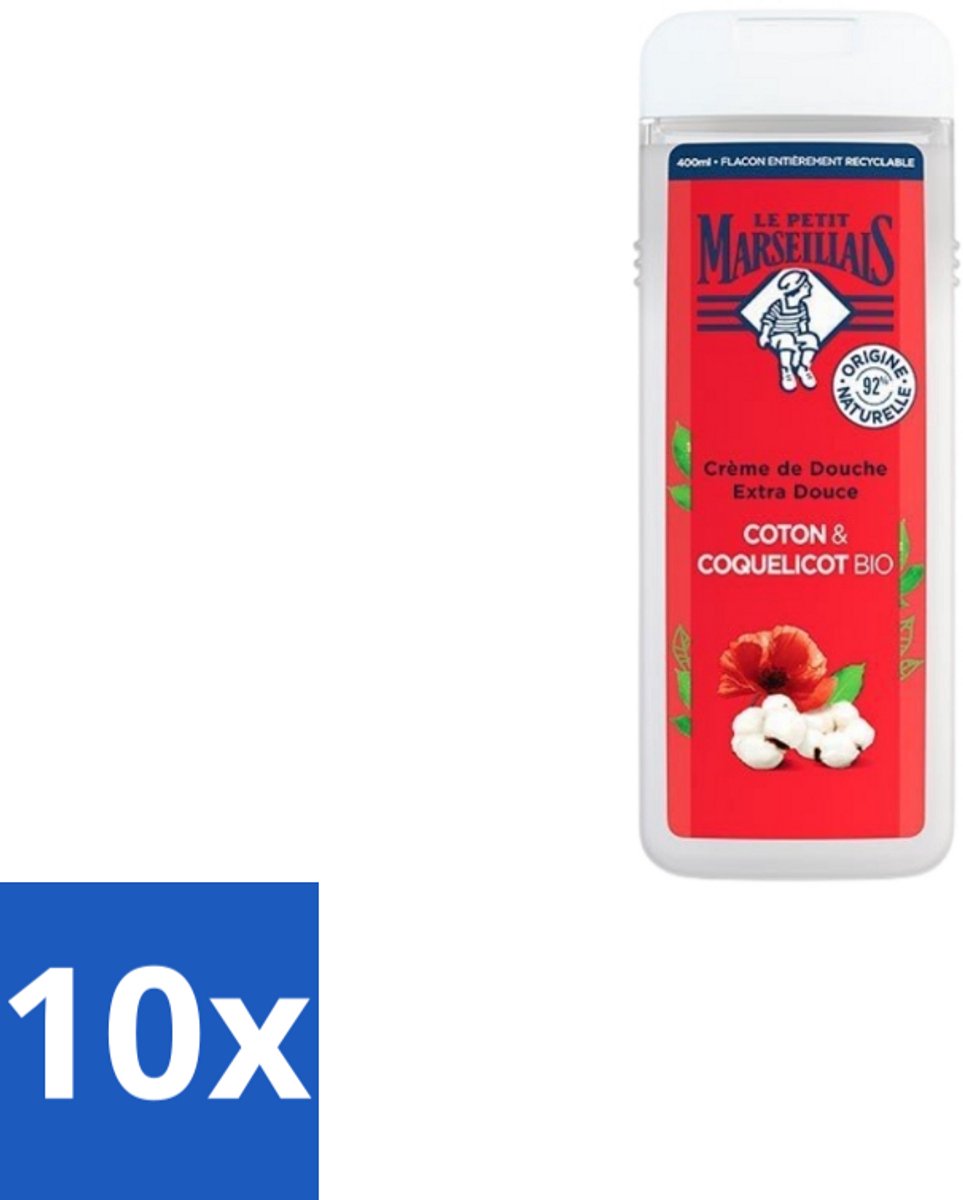 Le Petit Marseillais – Douchegel – Bio Katoenmelk & Papaver – 400 ml - Bulkverpakking - 10 stuks