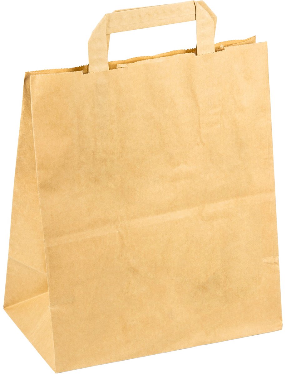 Bruine kraftpapier blokbodemzakjes met handvat - 50 stuks