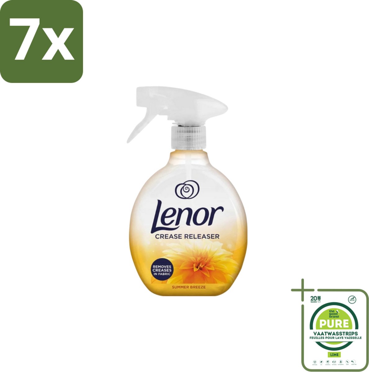 7 x Lenor – Crease Releaser Spray – Summer Breeze – Kreukverwijderaar & Textielverfrisser – 500 ml - Grootverpakking - Kreukverwijderaar - Textielverfrisser - Crease Releaser - Kleding Fris Maken - Kleding Glad Maken