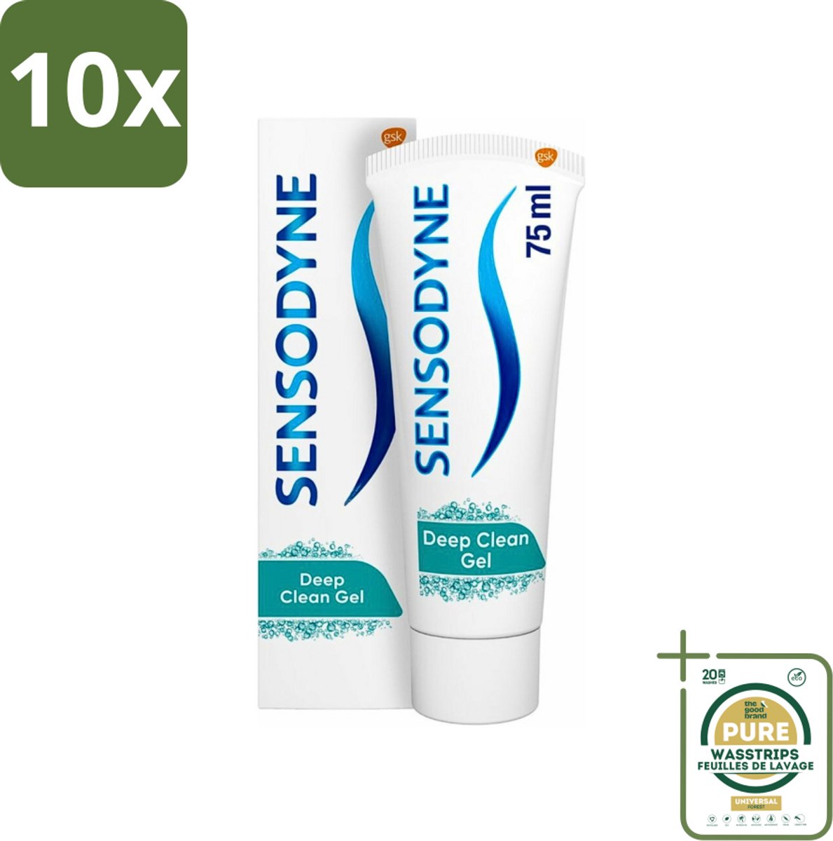 10 x Sensodyne - Tandpasta - Deep Clean - Voor Frisse Adem - 75 ml - Grootverpakking - Gevoelige Tanden - Diepe Reiniging - Frisse Adem - Tandpasta - Fluoride
