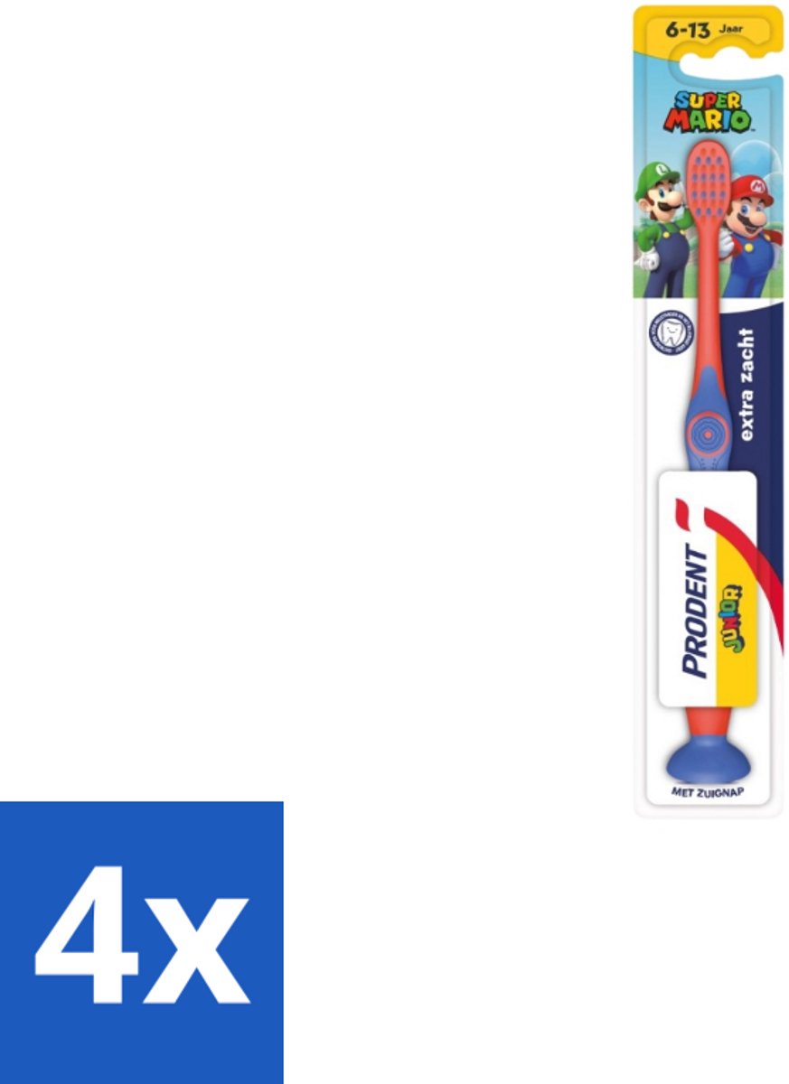 4 x Prodent – Tandenborstel – Super Mario – 6+ jaar - Tandenborstel Voor Kinderen - Super Mario Tandenborstel - Tandenpoetsen Voor Kinderen - Kindertandenborstel - Tandenborstel 6+ Jaar